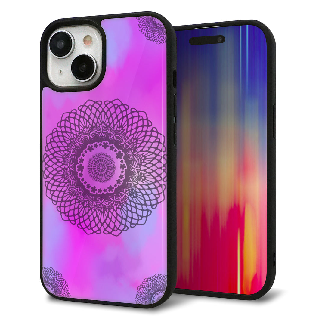 iPhone15 強化ガラス＆TPUスマホケース ガラプリ【YJ344 レース】
