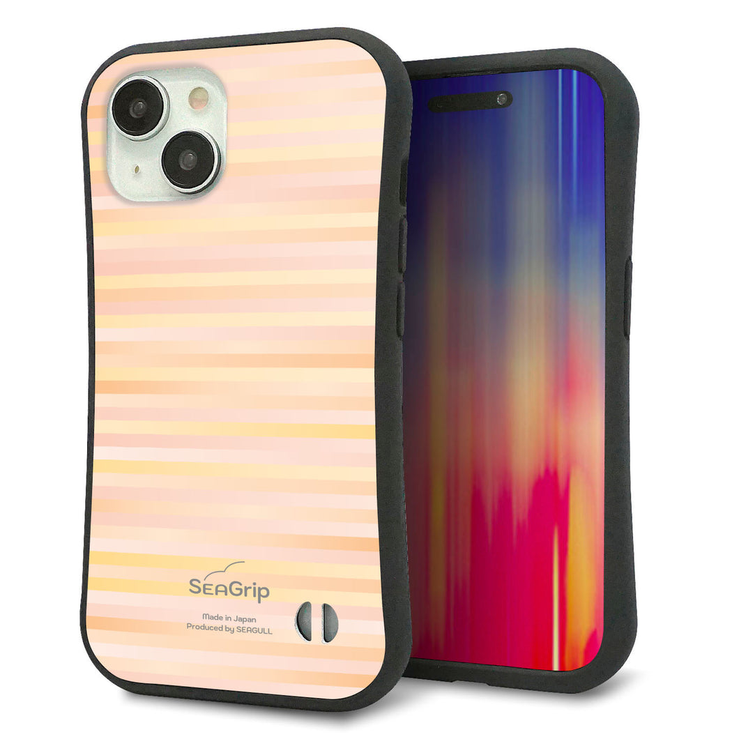 iPhone15 スマホケース 「SEA Grip」 グリップケース Sライン 【IB909 グラデーションボーダー_オレンジ】 UV印刷