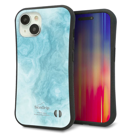 iPhone15 スマホケース 「SEA Grip」 グリップケース Sライン 【KM868 大理石BL】 UV印刷