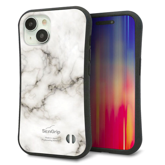 iPhone15 スマホケース 「SEA Grip」 グリップケース Sライン 【KM871 大理石WH】 UV印刷