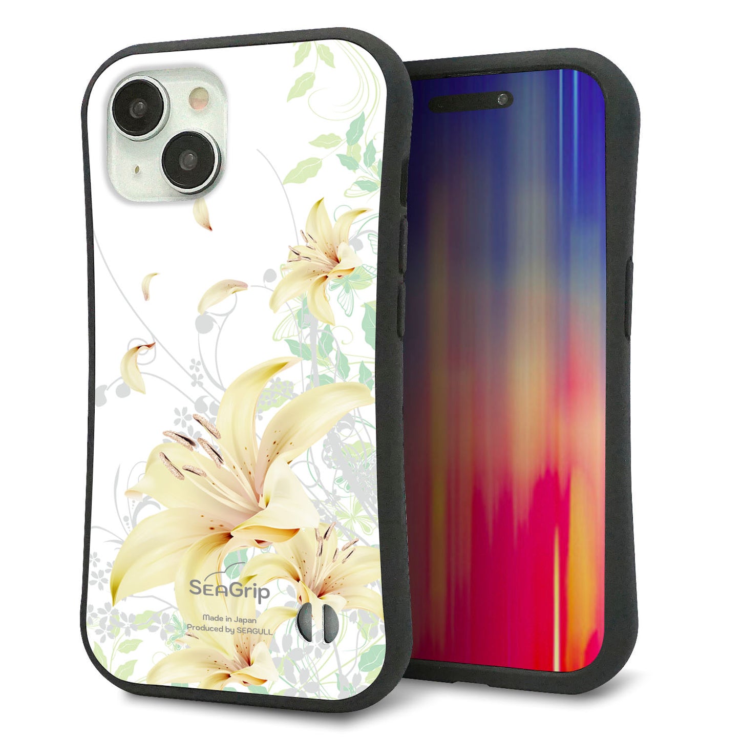 iPhone15 スマホケース 「SEA Grip」 グリップケース Sライン 【SC851 ユリ（ホワイト）】 UV印刷