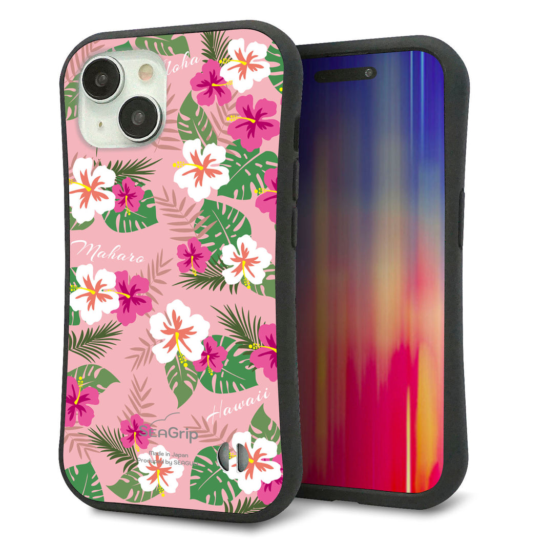 iPhone15 スマホケース 「SEA Grip」 グリップケース Sライン 【SC882 ハワイアンアロハレトロ（ピンク）】 UV印刷