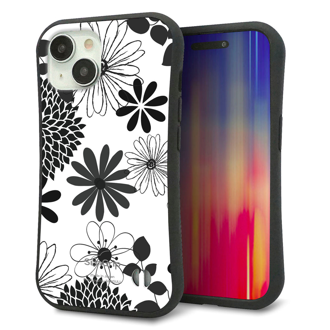 iPhone15 スマホケース 「SEA Grip」 グリップケース Sライン 【SC912 花柄モノトーン 01】 UV印刷
