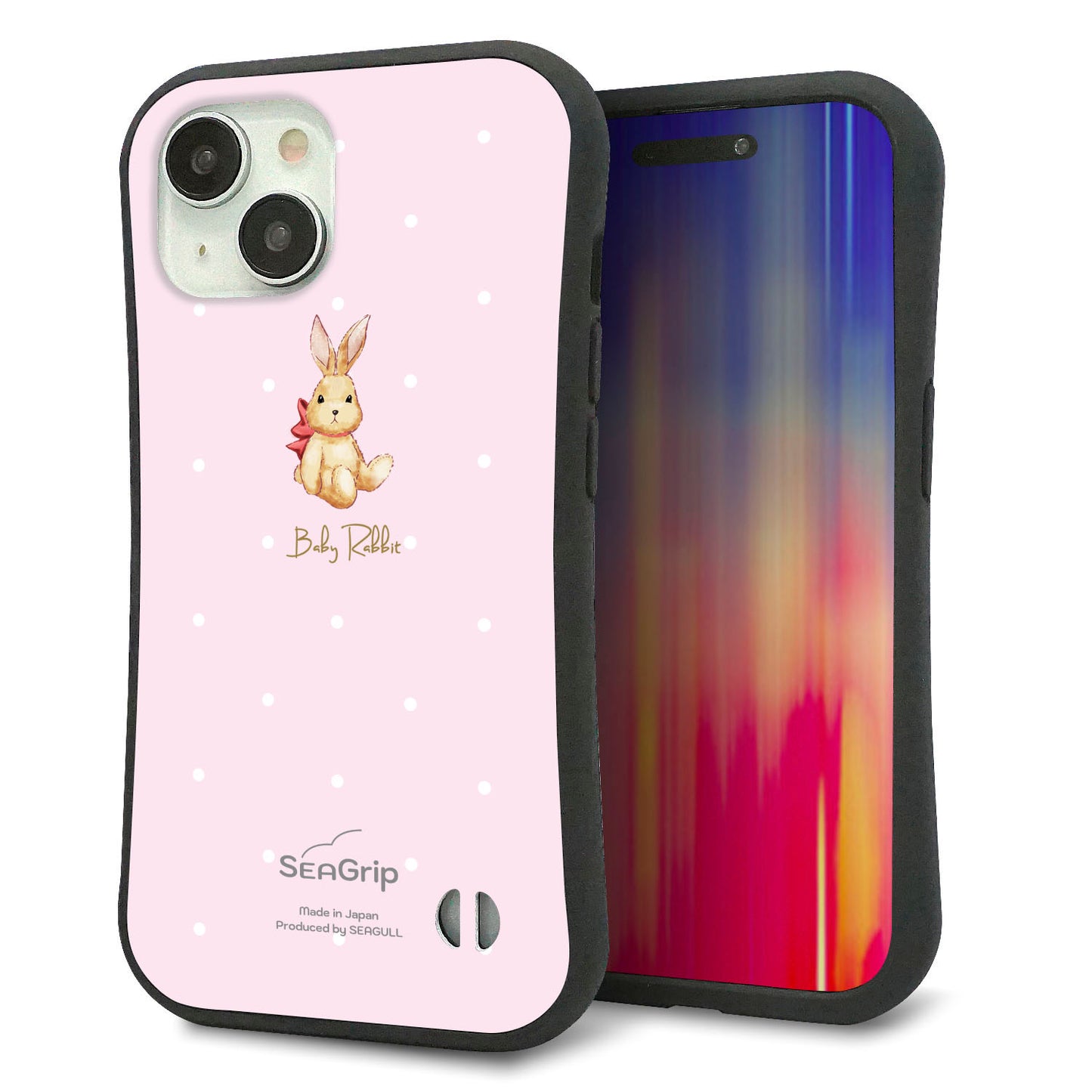 iPhone15 スマホケース 「SEA Grip」 グリップケース Sライン 【SC978 Baby Rabbit ピンク ガラプリ】 UV印刷