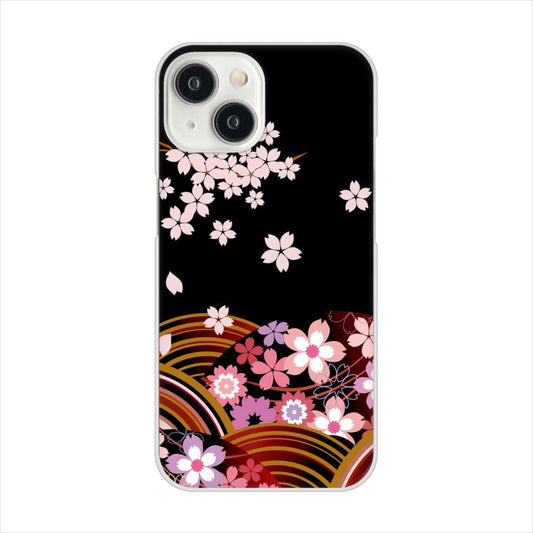 iPhone15 高画質仕上げ 背面印刷 ハードケース 【1237 和柄＆筆文字・夜桜の宴】