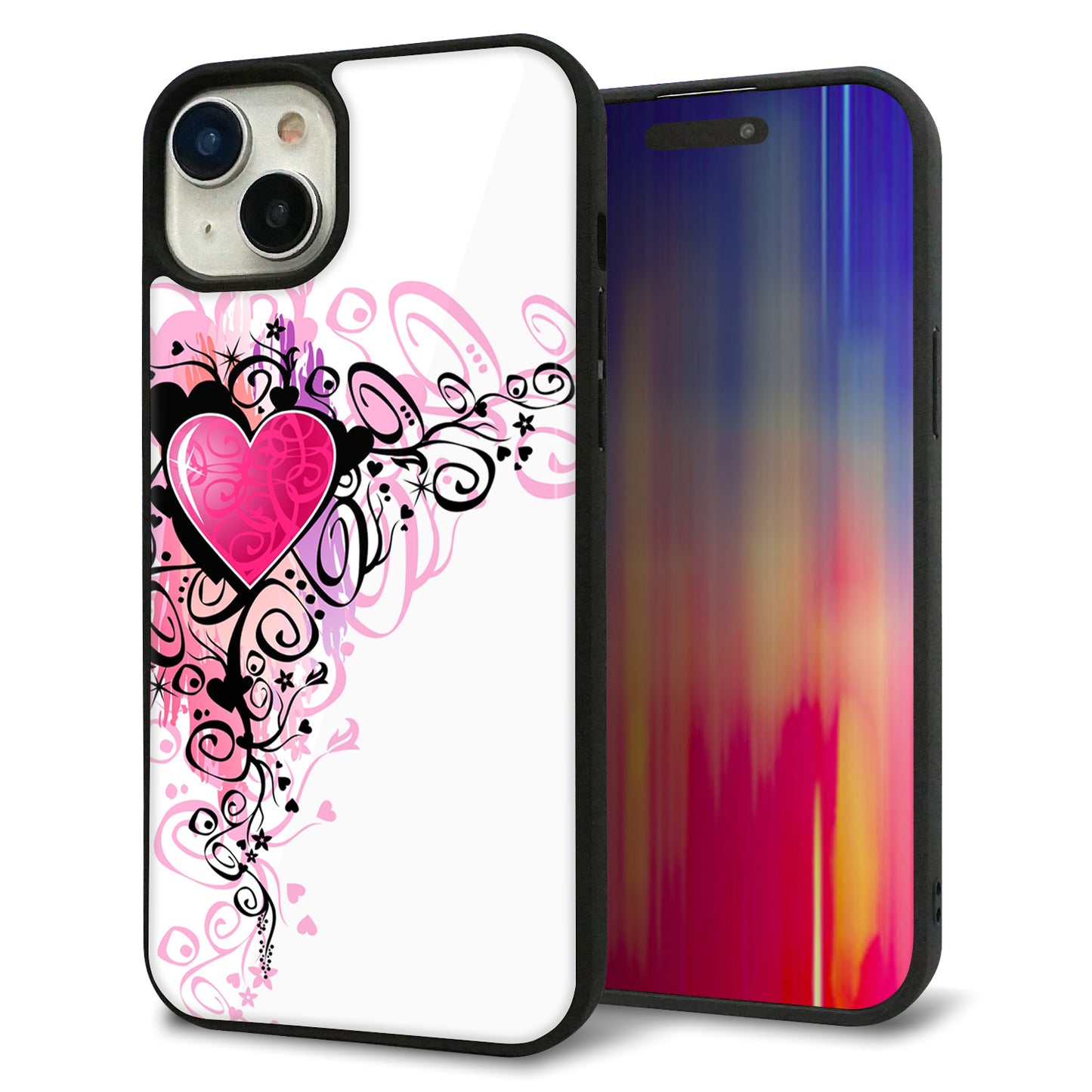iPhone15 Plus 強化ガラス＆TPUスマホケース ガラプリ【007 スタイリッシュハート】