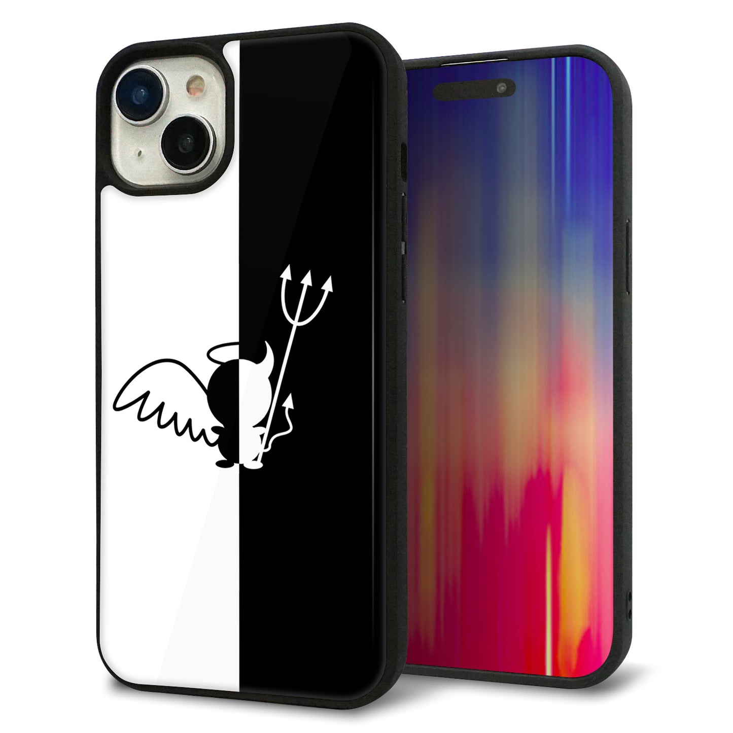 iPhone15 Plus 強化ガラス＆TPUスマホケース ガラプリ【027 ハーフデビット】