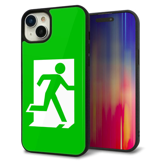 iPhone15 Plus 強化ガラス＆TPUスマホケース ガラプリ【163 非常口】