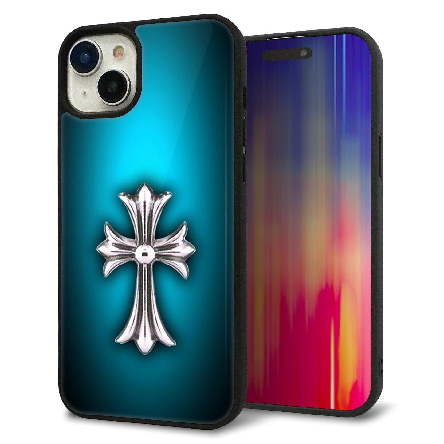 iPhone15 Plus 強化ガラス＆TPUスマホケース ガラプリ【334 クロスブルー】
