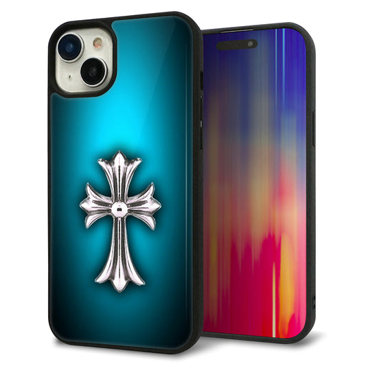 iPhone15 Plus 強化ガラス＆TPUスマホケース ガラプリ【334 クロスブルー】