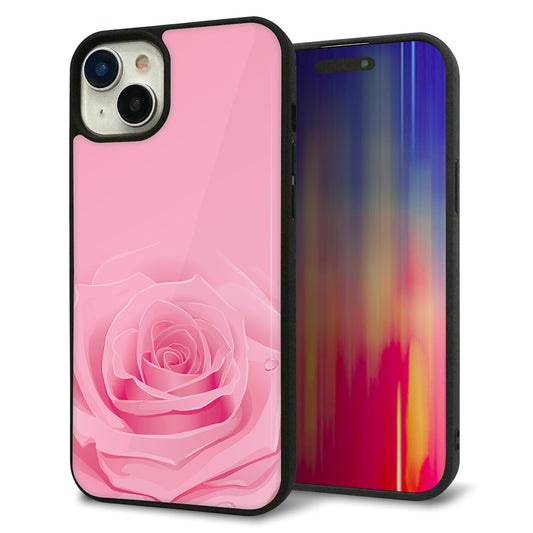 iPhone15 Plus 強化ガラス＆TPUスマホケース ガラプリ【401 ピンクのバラ】