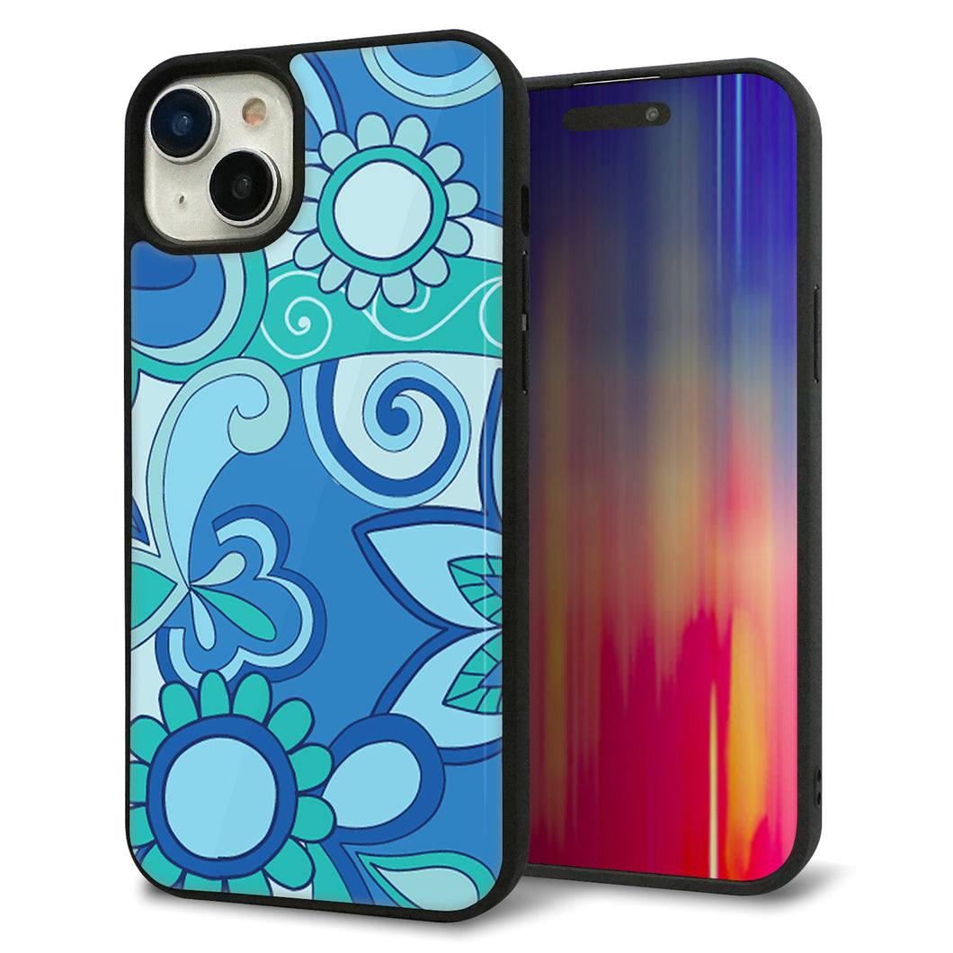iPhone15 Plus 強化ガラス＆TPUスマホケース ガラプリ【409 ブルーミックス】
