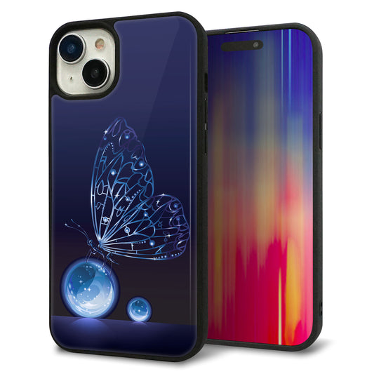 iPhone15 Plus 強化ガラス＆TPUスマホケース ガラプリ【418 神秘の蝶】