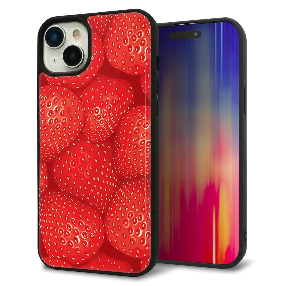 iPhone 15 Plus 強化ガラス＆TPUスマホケース ガラプリ【444 ストロベリーウォール】