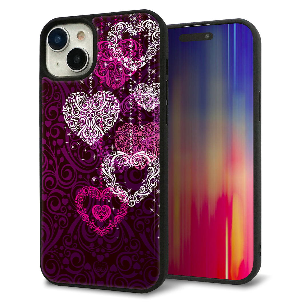 iPhone15 Plus 強化ガラス＆TPUスマホケース ガラプリ【468 ハートのシャンデリア】