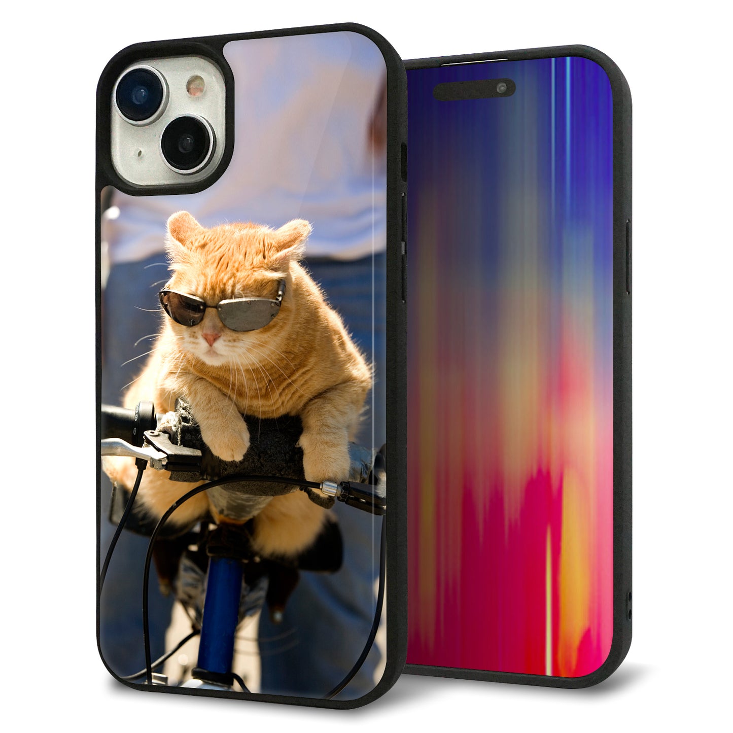 iPhone15 Plus 強化ガラス＆TPUスマホケース ガラプリ【595 にゃんとサイクル】