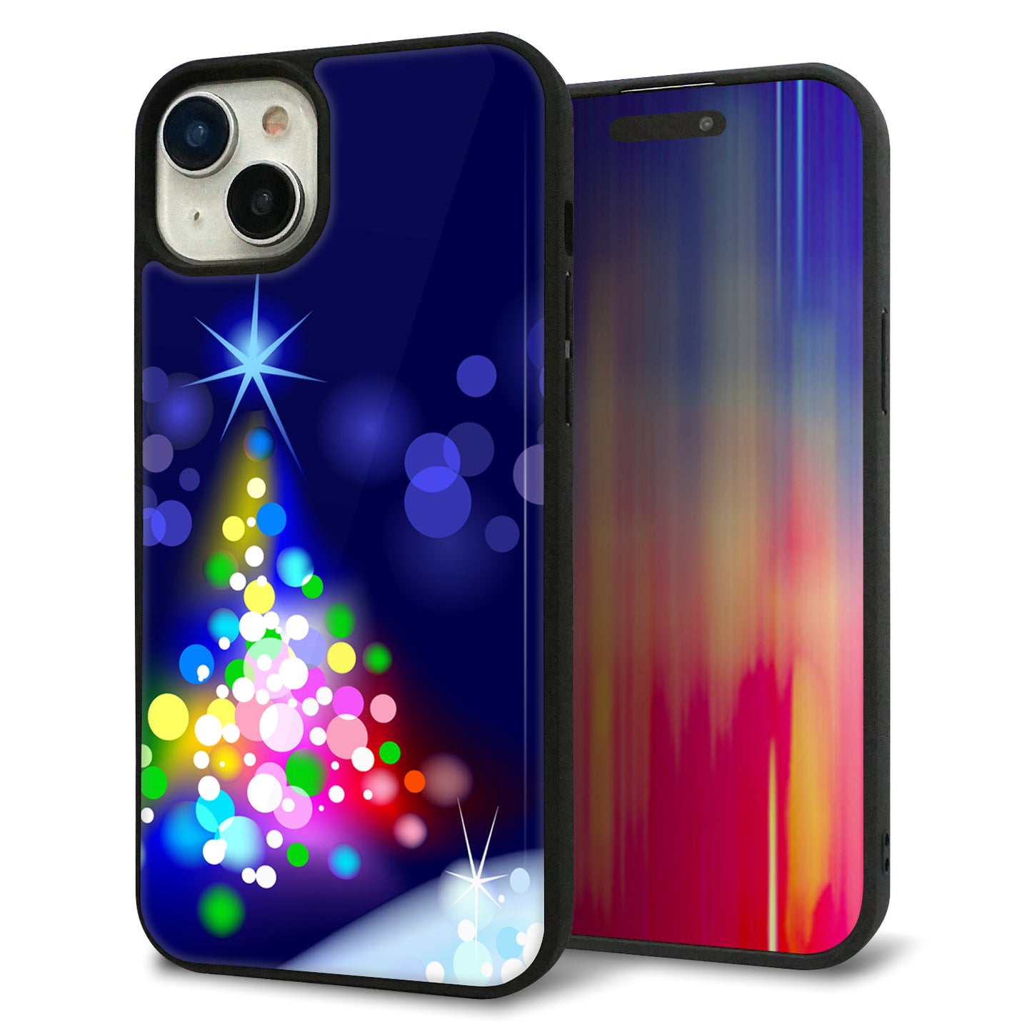 iPhone15 Plus 強化ガラス＆TPUスマホケース ガラプリ【720 白銀のクリスマスツリー】