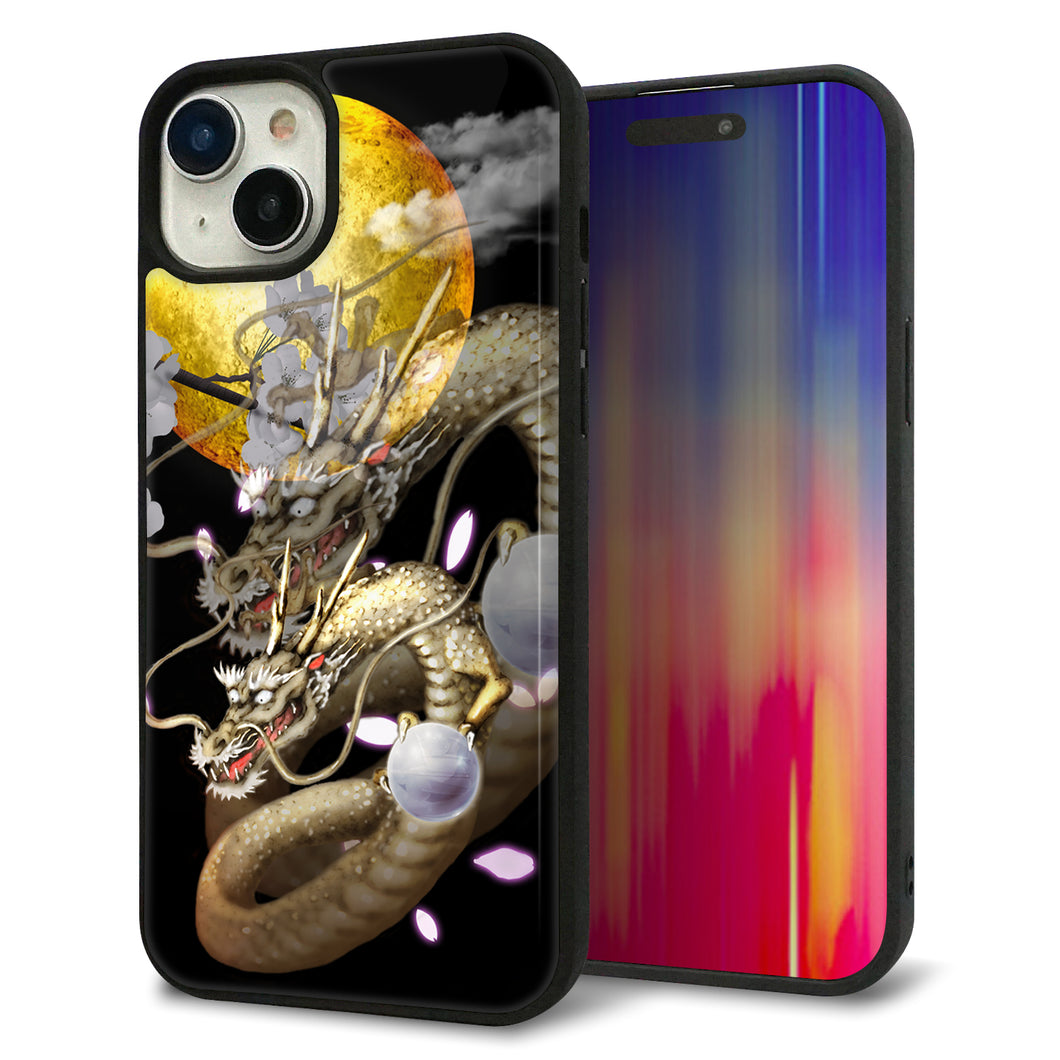 iPhone15 Plus 強化ガラス＆TPUスマホケース ガラプリ【1003 月と龍】