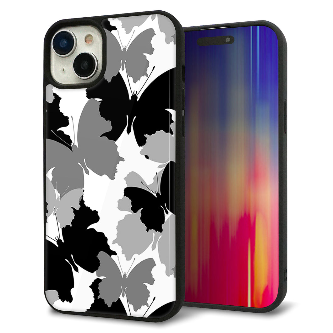 iPhone15 Plus 強化ガラス＆TPUスマホケース ガラプリ【1336 夜の蝶】