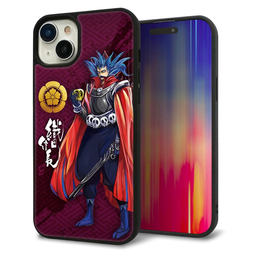 iPhone 15 Plus 強化ガラス＆TPUスマホケース ガラプリ【AB808 織田信長 イラストと家紋】