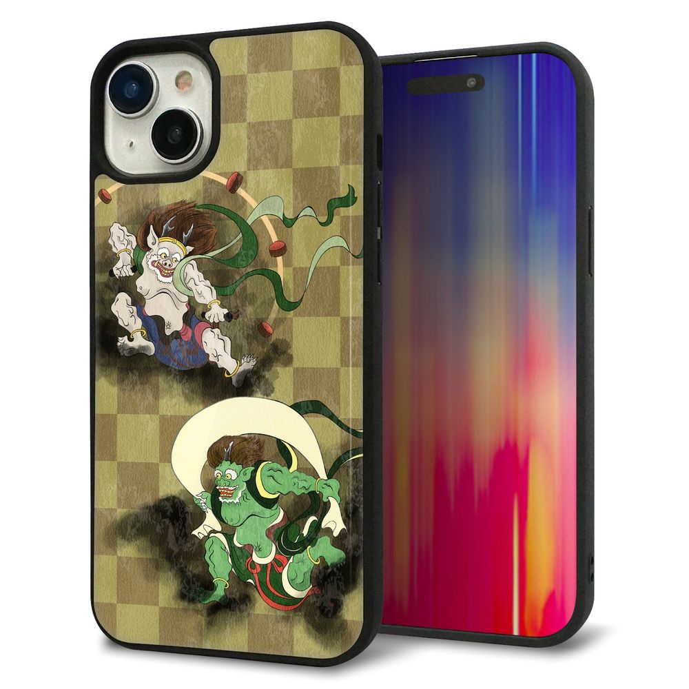 iPhone 15 Plus 強化ガラス＆TPUスマホケース ガラプリ【HA236 風神雷神 金市松】