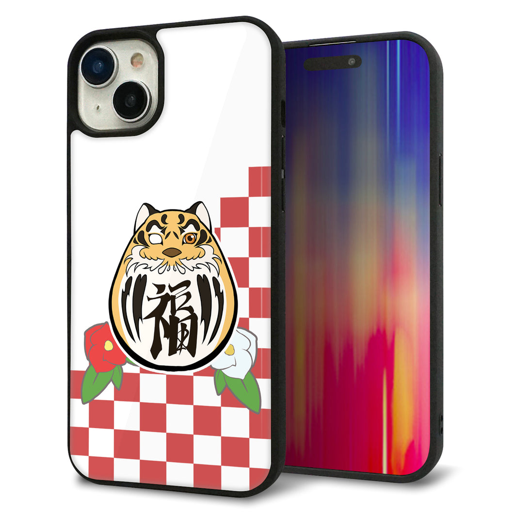 iPhone15 Plus 強化ガラス＆TPUスマホケース ガラプリ【HA252 虎だるま】