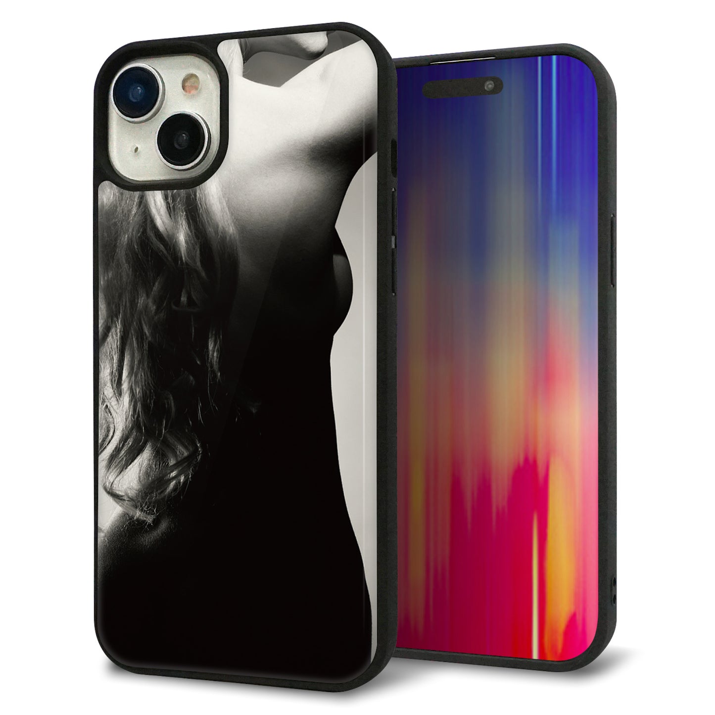 iPhone15 Plus 強化ガラス＆TPUスマホケース ガラプリ【KM890 バックスタイル】