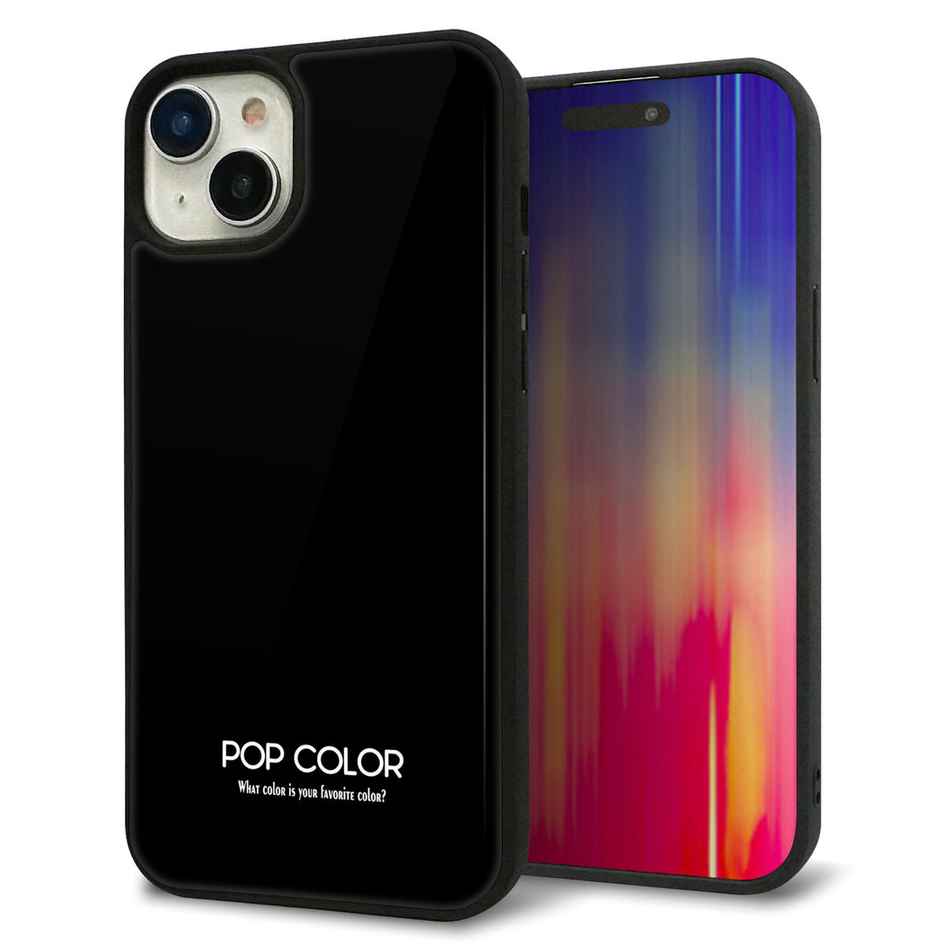 iPhone15 Plus 強化ガラス＆TPUスマホケース ガラプリ【KM911 ポップカラー(ブラック)】