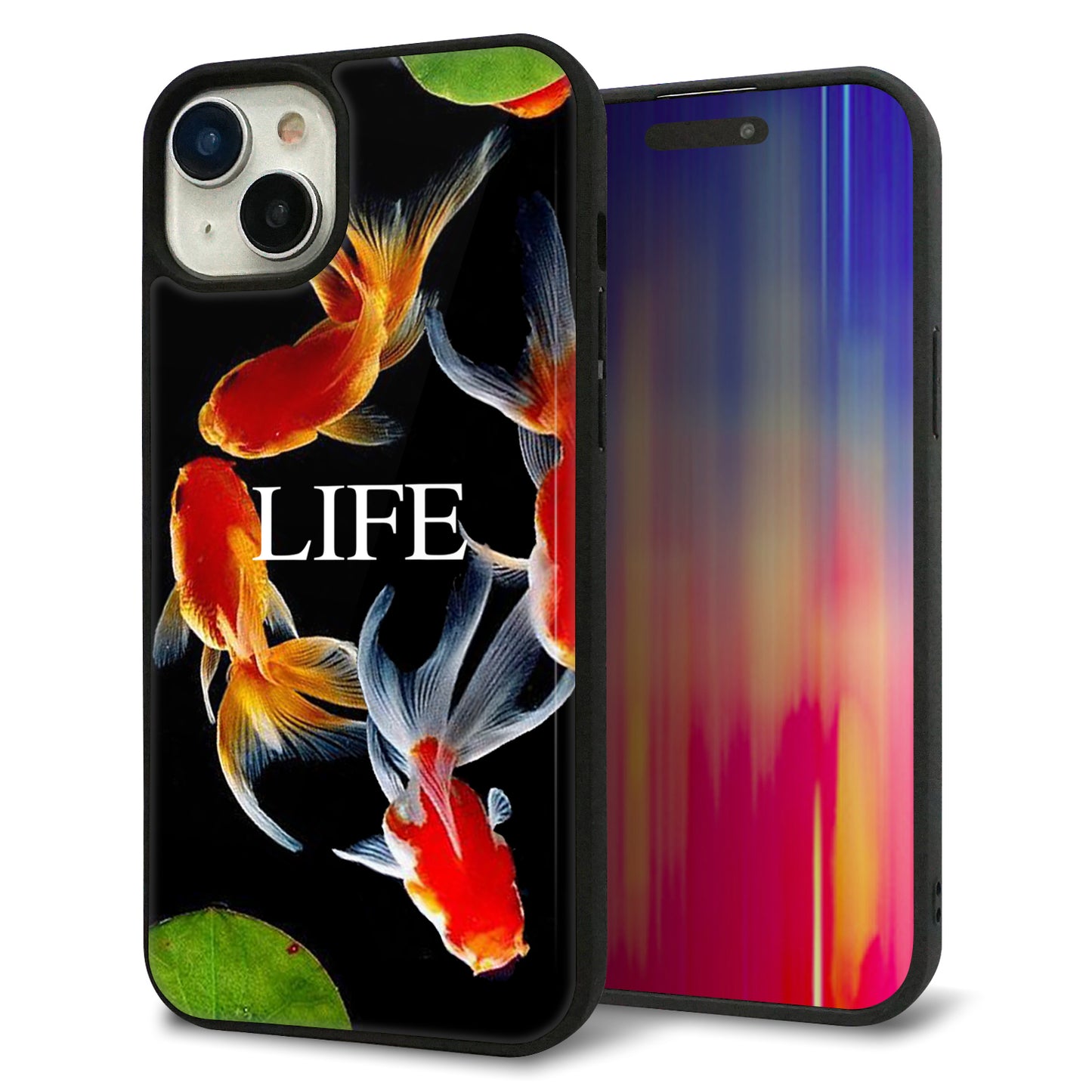 iPhone15 Plus 強化ガラス＆TPUスマホケース ガラプリ【MA958 金魚 C】