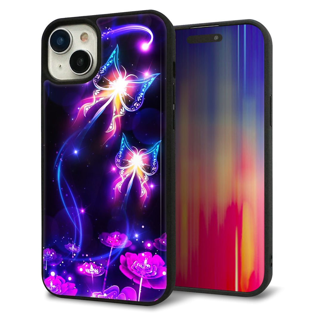 iPhone15 Plus 強化ガラス＆TPUスマホケース ガラプリ【MA990 蝶B】