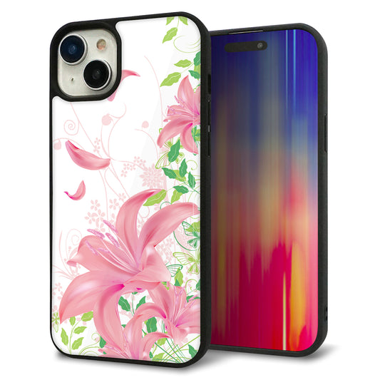 iPhone15 Plus 強化ガラス＆TPUスマホケース ガラプリ【SC849 ユリ（ピンク）】