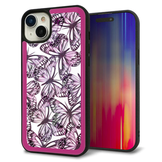 iPhone15 Plus 強化ガラス＆TPUスマホケース ガラプリ【SC904 ガーデンバタフライ ピンク】