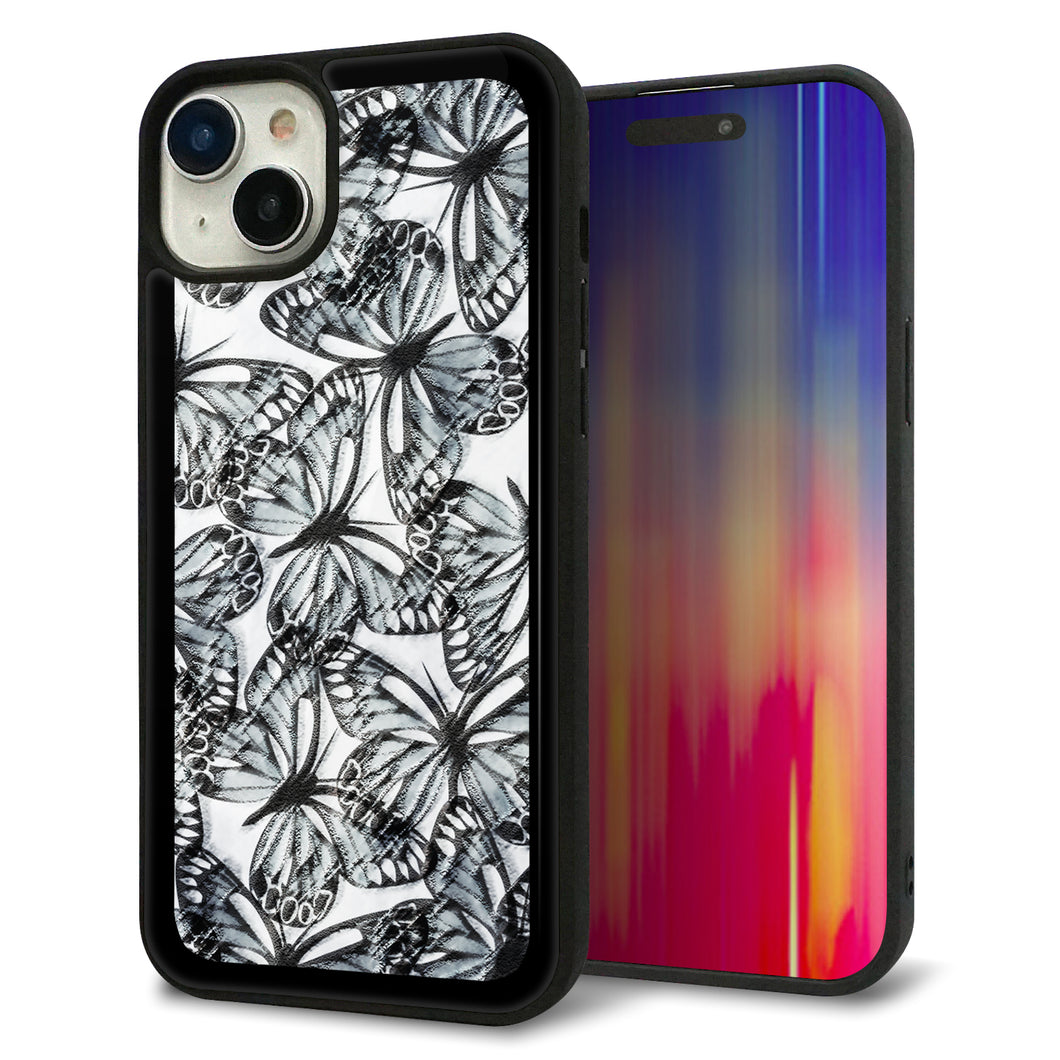 iPhone15 Plus 強化ガラス＆TPUスマホケース ガラプリ【SC905 ガーデンバタフライ ブラック】