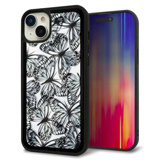iPhone15 Plus 強化ガラス＆TPUスマホケース ガラプリ【SC905 ガーデンバタフライ ブラック】