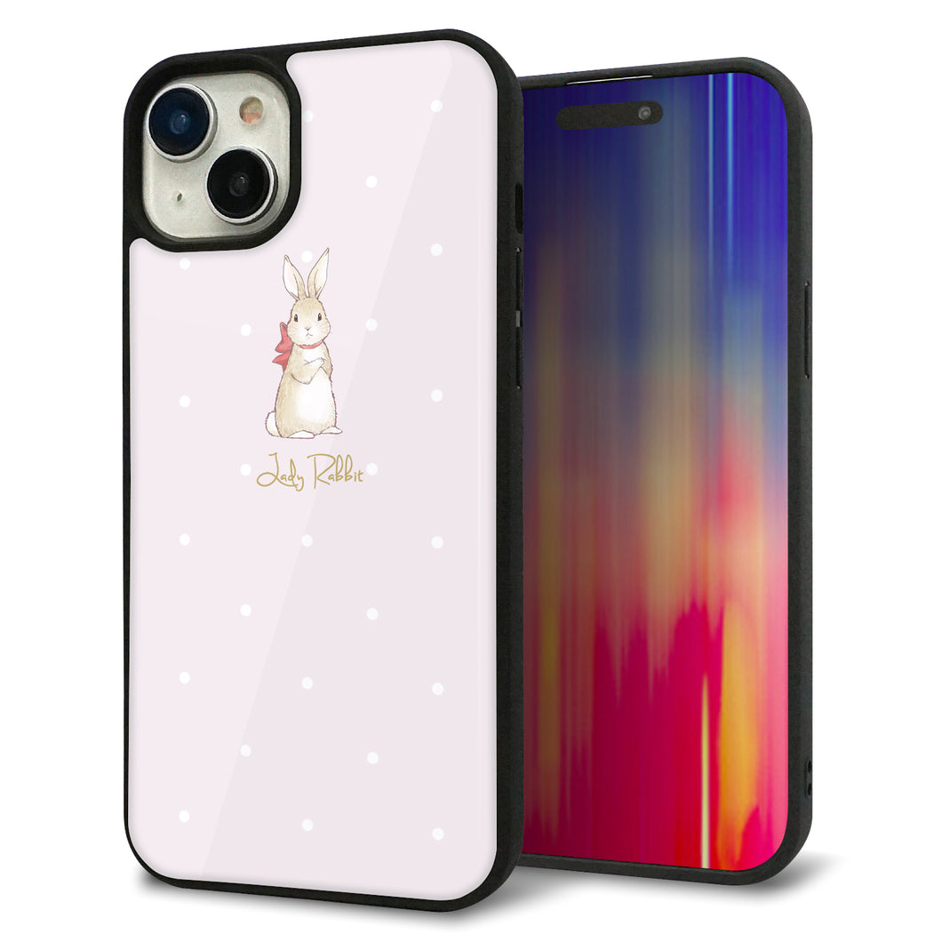 iPhone15 Plus 強化ガラス＆TPUスマホケース ガラプリ【SC966 Lady Rabbit ベージュピンクhp】