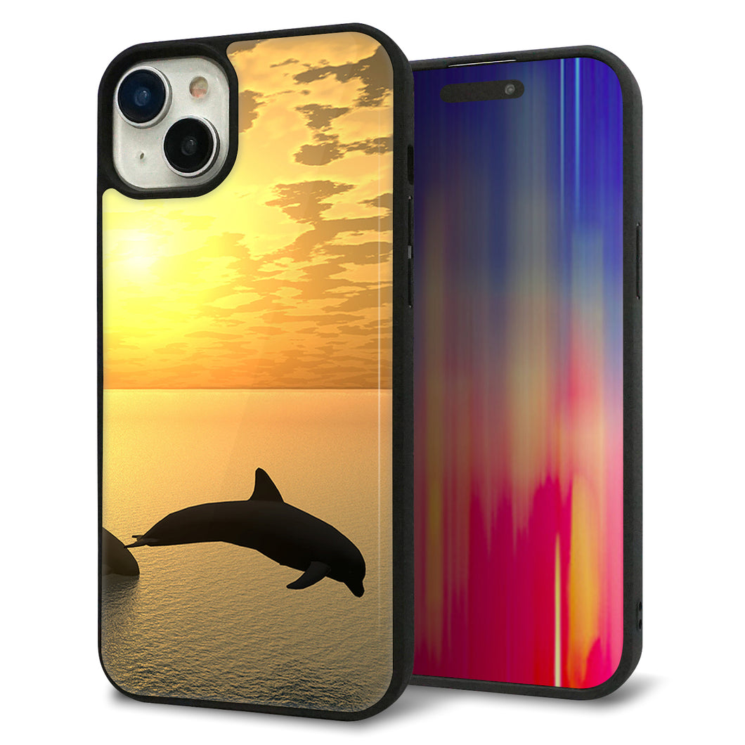 iPhone15 Plus 強化ガラス＆TPUスマホケース ガラプリ【VA845 夕暮れのドルフィン】