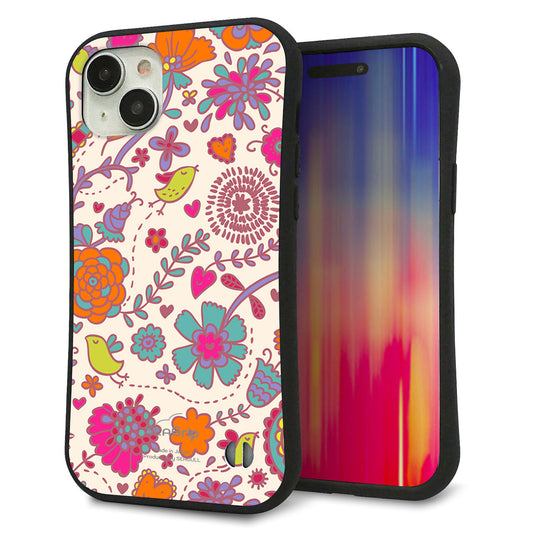 iPhone15 Plus スマホケース 「SEA Grip」 グリップケース Sライン 【323 小鳥と花】 UV印刷