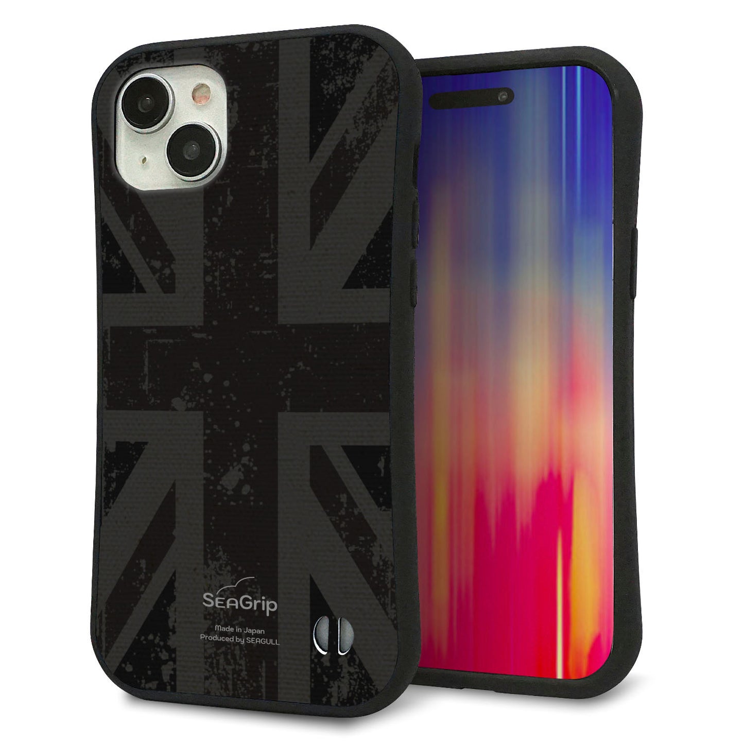 iPhone15 Plus スマホケース 「SEA Grip」 グリップケース Sライン 【505 ユニオンジャック ダーク】 UV印刷