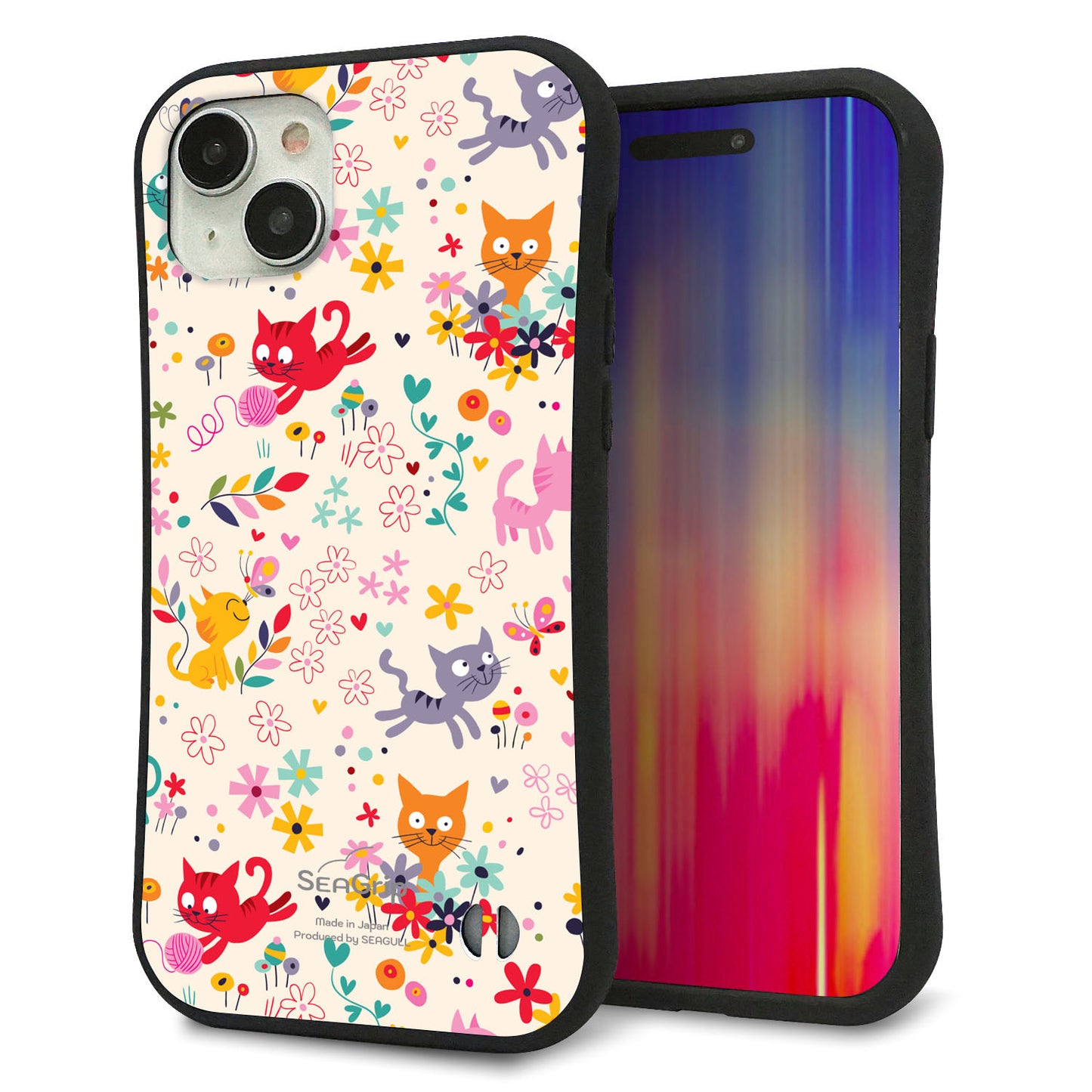 iPhone15 Plus スマホケース 「SEA Grip」 グリップケース Sライン 【693 ネコのあそび場】 UV印刷