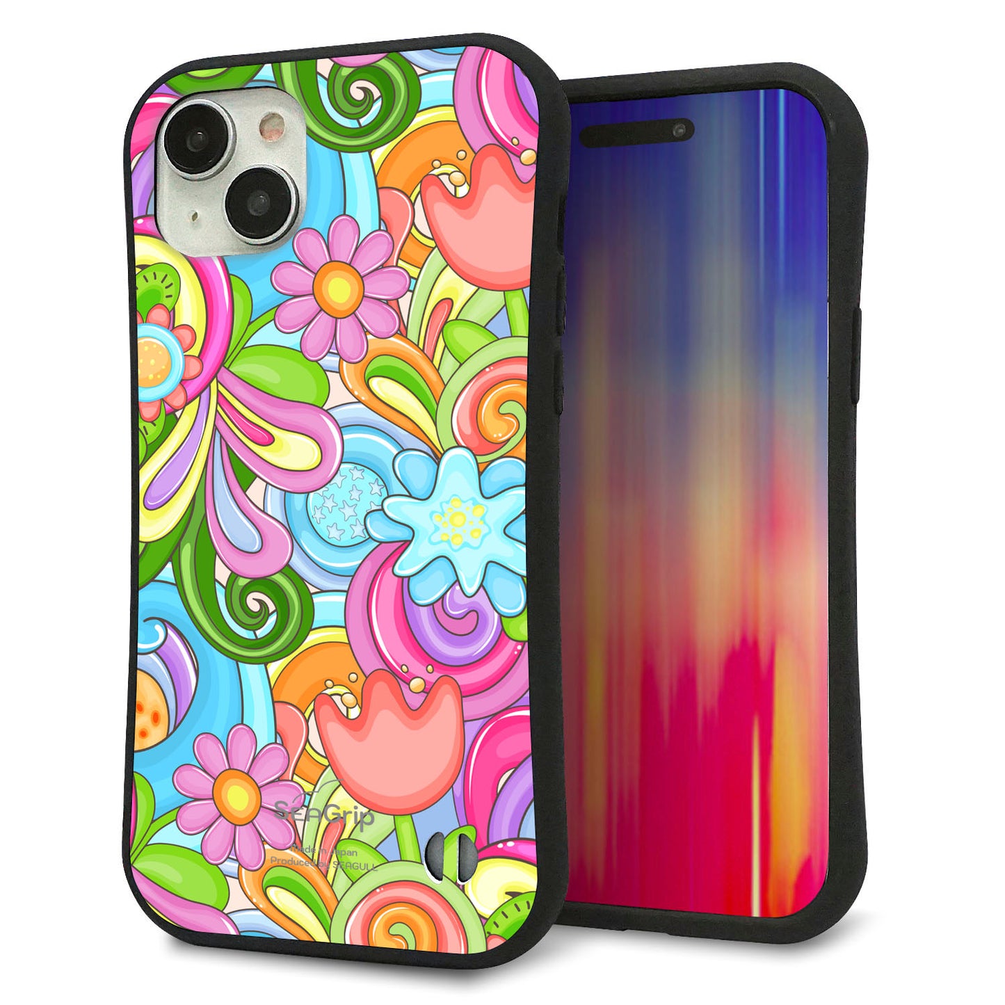 iPhone15 Plus スマホケース 「SEA Grip」 グリップケース Sライン 【713 ミラクルフラワー】 UV印刷