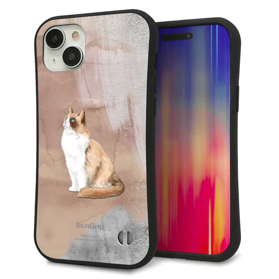 iPhone15 Plus スマホケース 「SEA Grip」 グリップケース Sライン 【HA174 ラグドール+くすみカラー】 UV印刷