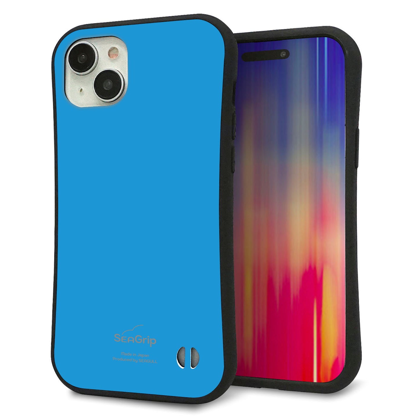 iPhone15 Plus スマホケース 「SEA Grip」 グリップケース Sライン 【KM908 ポップカラー(スカイブルー)】 UV印刷