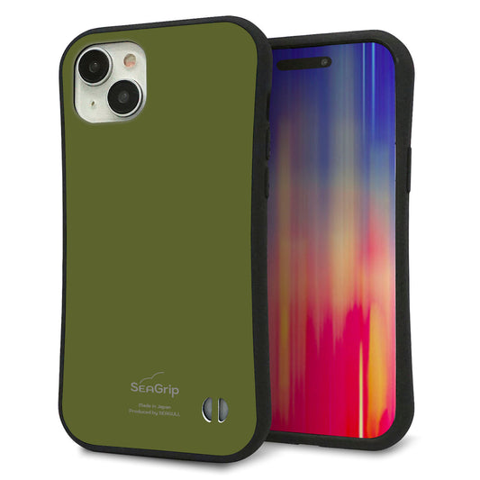 iPhone15 Plus スマホケース 「SEA Grip」 グリップケース Sライン 【KM916 レトロカラー(カーキ)】 UV印刷
