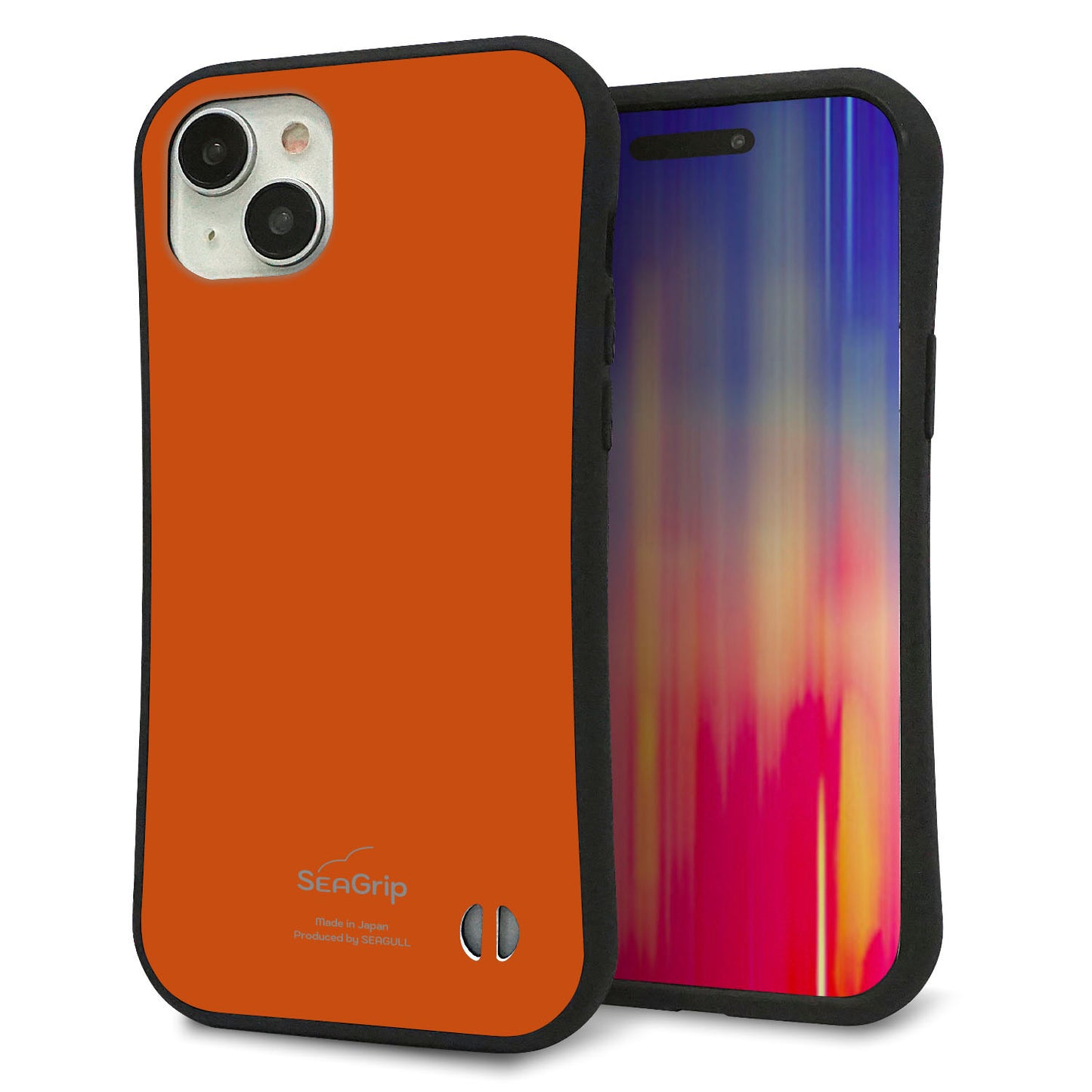 iPhone15 Plus スマホケース 「SEA Grip」 グリップケース Sライン 【KM917 レトロカラー(ダークオレンジ)】 UV印刷