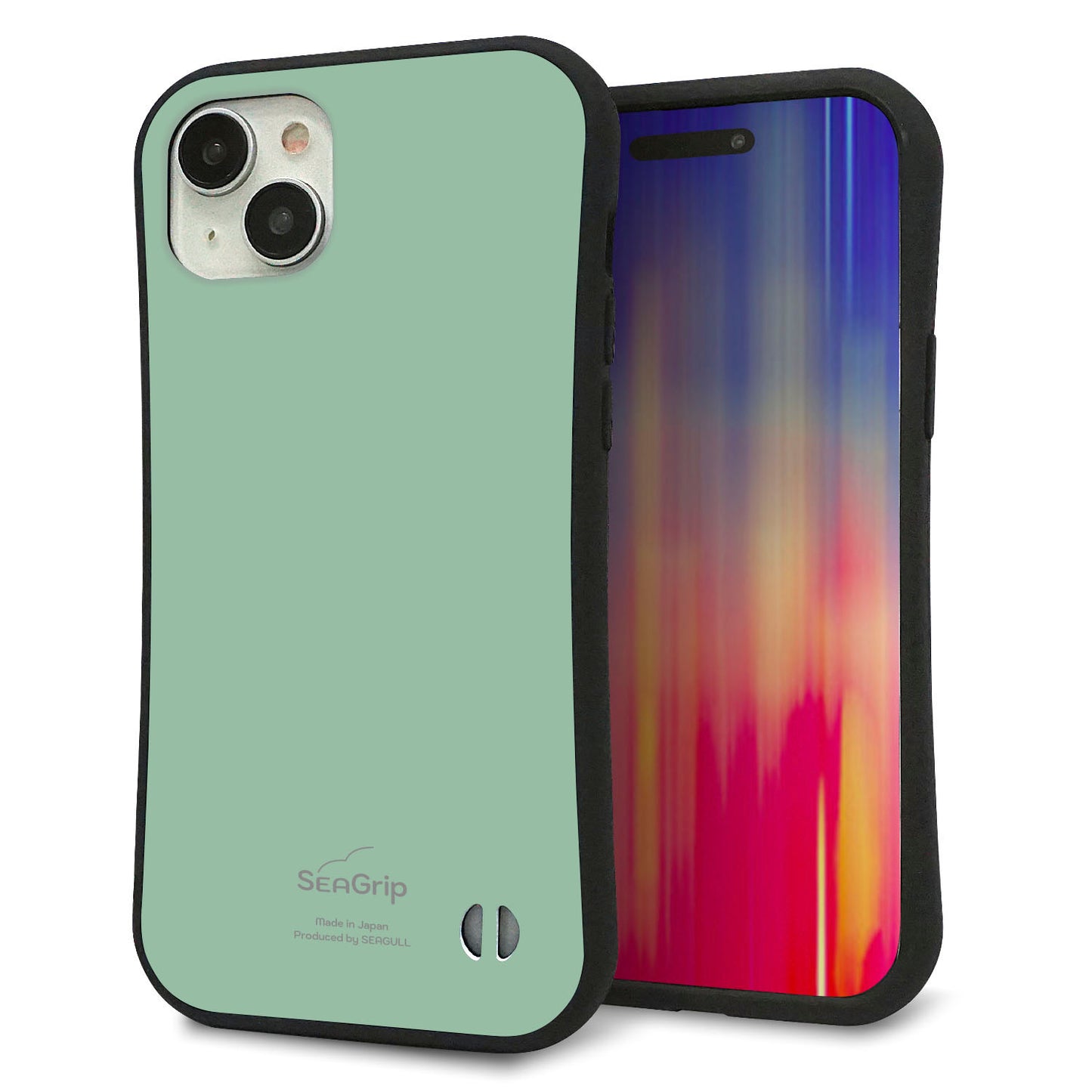 iPhone15 Plus スマホケース 「SEA Grip」 グリップケース Sライン 【KM931 くすみカラー グリーン】 UV印刷