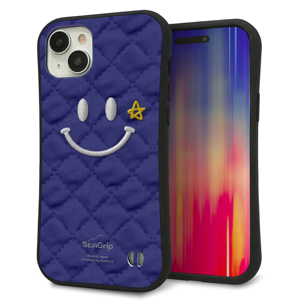 iPhone15 Plus スマホケース 「SEA Grip」 グリップケース Sライン 【KM935 スマイル スター ブルー 】 UV印刷