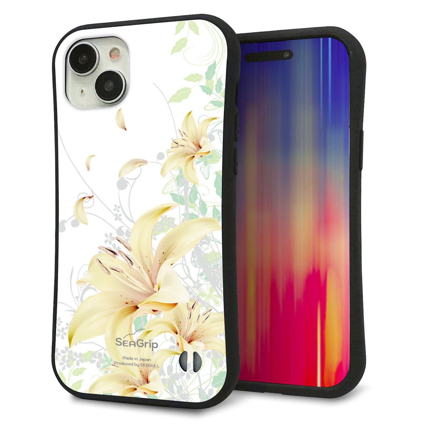 iPhone15 Plus スマホケース 「SEA Grip」 グリップケース Sライン 【SC851 ユリ（ホワイト）】 UV印刷
