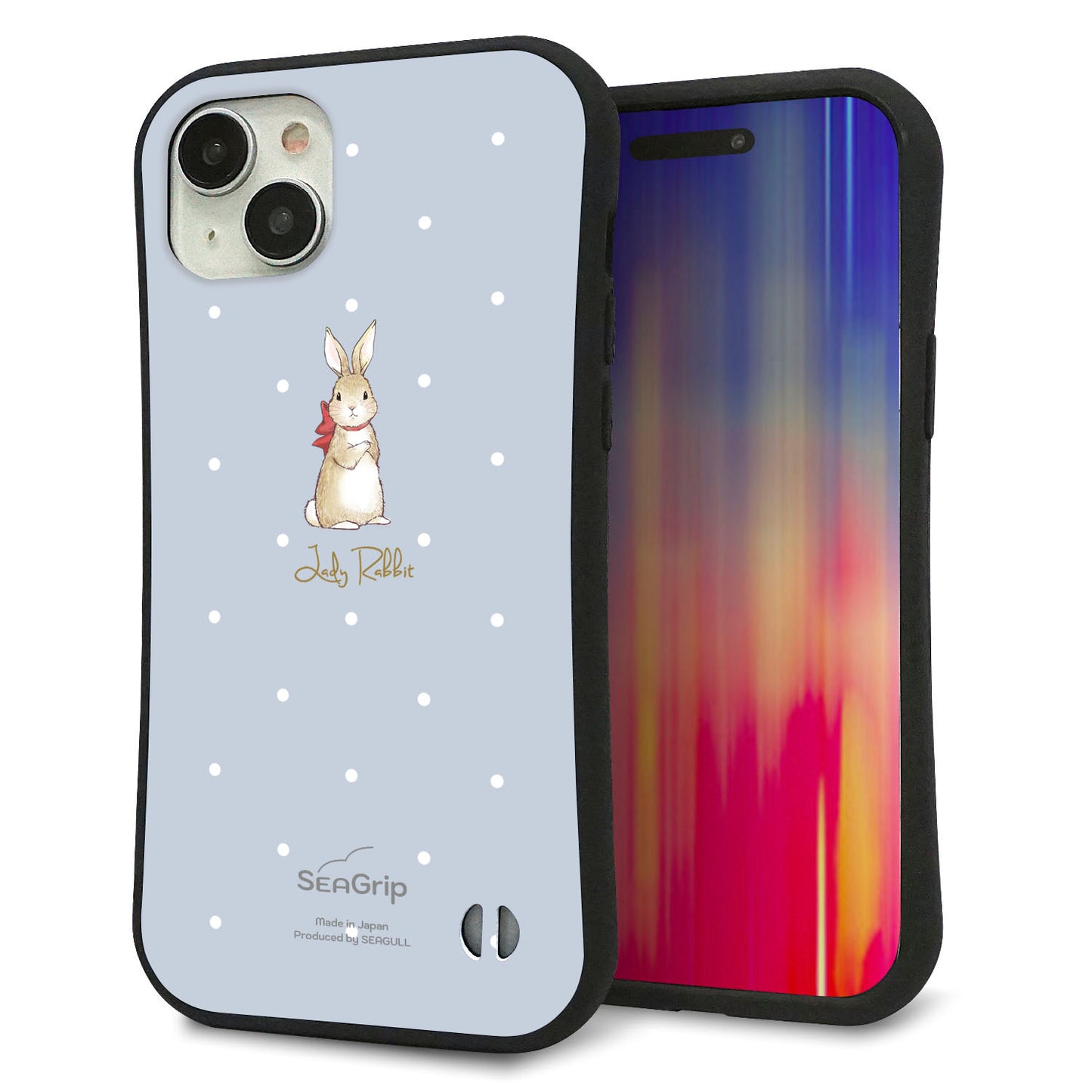 iPhone15 Plus スマホケース 「SEA Grip」 グリップケース Sライン 【SC967 Lady Rabbit ブルーグレイ ガラプリhp】 UV印刷