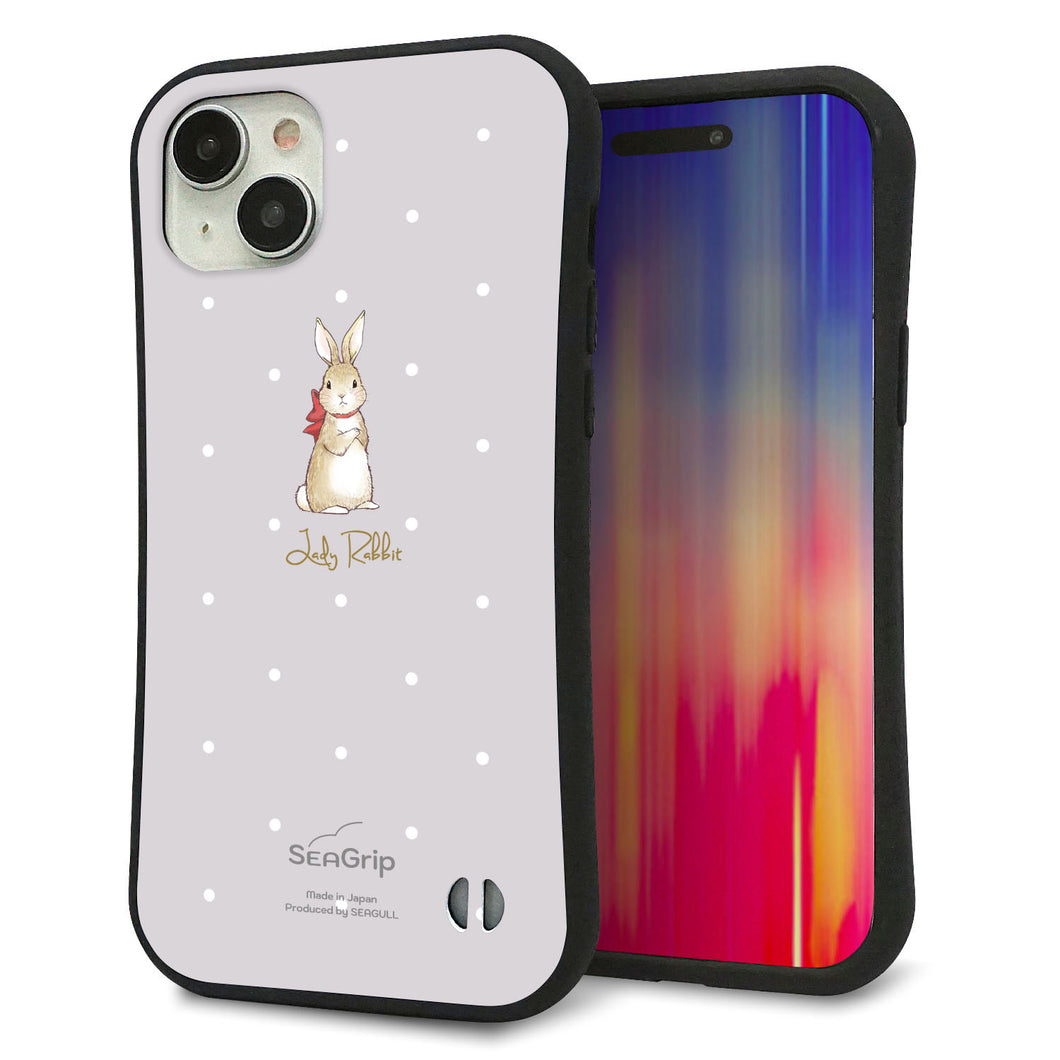 iPhone15 Plus スマホケース 「SEA Grip」 グリップケース Sライン 【SC968 Lady Rabbit グレージュ ガラプリhp】 UV印刷