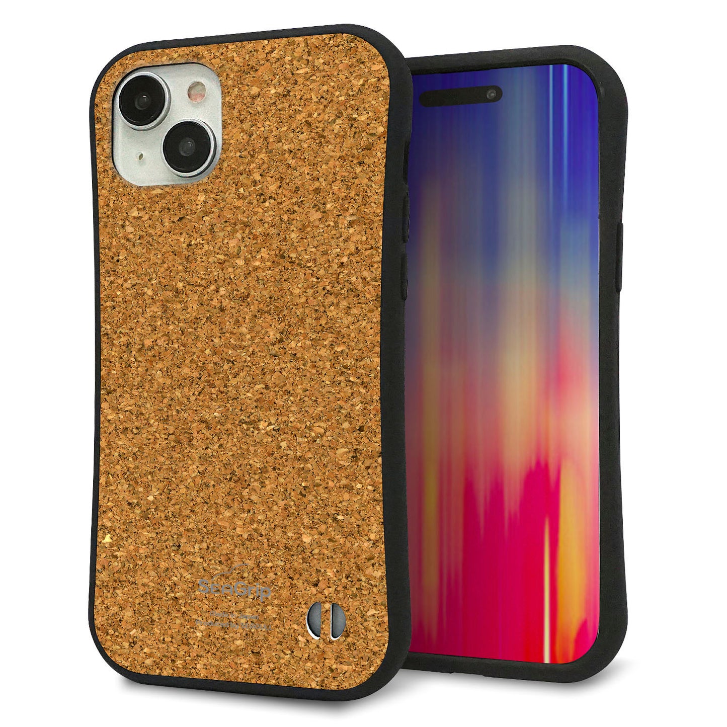 iPhone15 Plus スマホケース 「SEA Grip」 グリップケース Sライン 【TA023 コルク調】 UV印刷